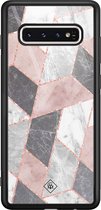 Casimoda® hoesje - Geschikt voor Samsung Galaxy S10 - Stone grid marmer / Abstract marble - Luxe Hard Case Zwart - Backcover telefoonhoesje - Roze