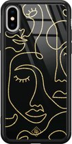 Casimoda® hoesje - Geschikt voor iPhone Xs Max - Abstract Faces - Luxe Hard Case Zwart - Backcover telefoonhoesje - Zwart