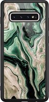 Casimoda® hoesje - Geschikt voor Samsung Galaxy S10 - Groen marmer / Marble - Luxe Hard Case Zwart - Backcover telefoonhoesje - Groen