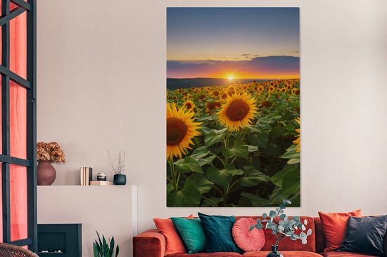 Peinture sur toile - Photo sur toile - Tournesol - Fleurs - Nuages ​​- Ciel - Lumière du soleil - Décoration de chambre - Fleurs sur toile - 120x180 cm - Chambre