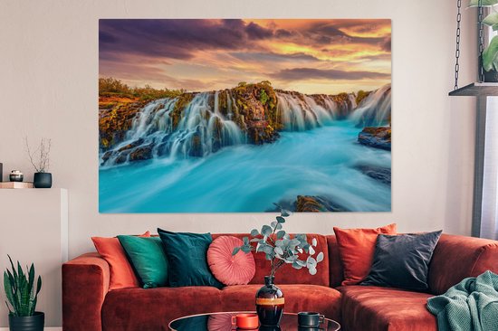 Toile nature - Chutes d'eau - Coucher de soleil - Paysage - Tableau - Toile - Tableaux sur toile salon - 180x120 cm