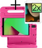 Hoesje Geschikt voor iPad 10.2 2021 Hoesje Kinderhoes Shockproof Hoes Kids Case Met 2x Screenprotector - Roze.