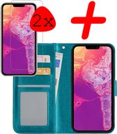 Hoes Geschikt voor iPhone 14 Hoesje Bookcase Hoes Flip Case Book Cover Met 2x Screenprotector - Hoesje Geschikt voor iPhone 14 Hoes Book Case Hoesje - Turquoise.