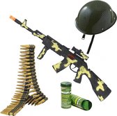 Soldaten/militairen machinegeweer 59 cm met kogelriem en helm - Met army kleuren schmink stift volwassenen