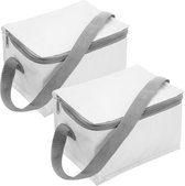 Set van 2x stuks kleine koeltas wit voor 6 blikjes met rits en draagband - lunch-drankjes-medicijnen - 20 x 13 x 13 cm