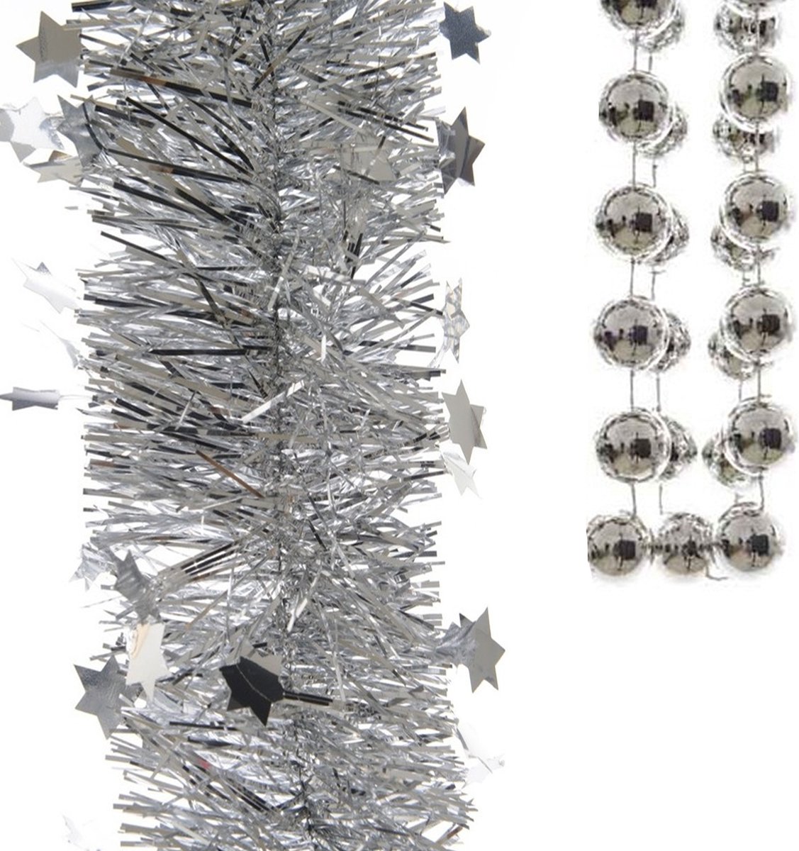 Kerstslingers - kralenslinger en folie slingers - 3x stuks - zilver