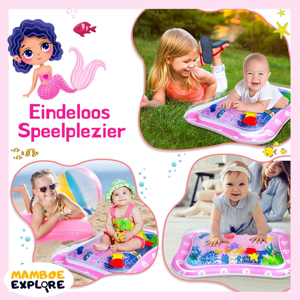 Mamboe Waterspeelmat Roze | 70 x 50 cm | Watermat baby | Waterspeelgoed | Speelmat | Speelkleed Baby Opblaasbaar | Tummy Time | Kraamcadeau thumbnail 5