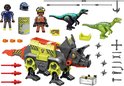 Playmobil speelgoedset met Robo-Dino, twee dinosaurussen, drie speelfiguren en accessoires.