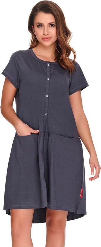 Doctor Nap Chemise de Nuit en Coton avec Boutons Robe de Naissance Allaitement Graphite TCB.9445 S