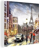 Canvas - Olieverf - Schilderij - Parijs - Stad - Eiffeltoren - 50x50 cm - Muurdecoratie - Interieur
