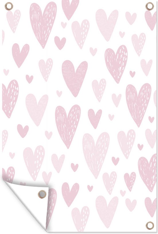 Tuindecoratie Hart - Design - Roze - Meisjes - Baby - Meiden - 40x60 cm - Tuinposter - Tuindoek - Buitenposter