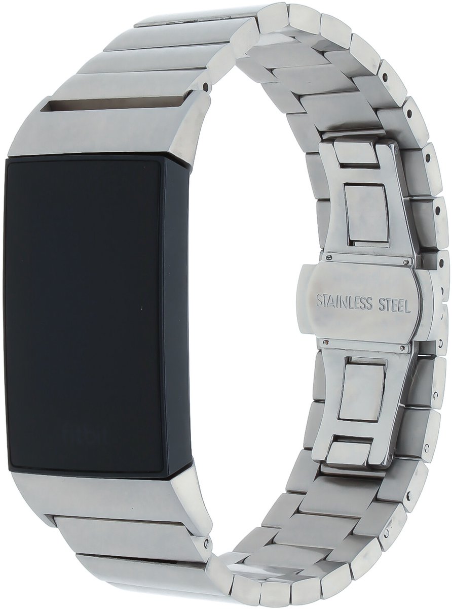 123watches stalen schakel band - zilver - - Geschikt voor Fitbit Charge 3 & 4