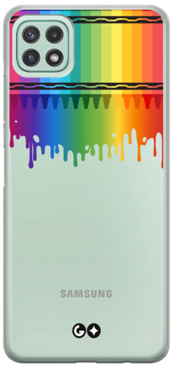 Telefoonhoesje geschikt voor Samsung Galaxy A22 - Transparant Siliconenhoesje - Flexibel en schokabsorberend - Patronencollectie - Color Drip - Regenboog