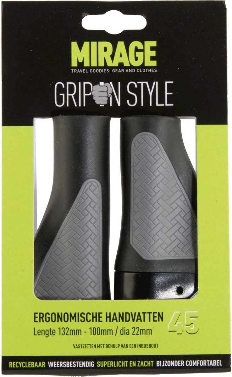 Handvatpaar Mirage Grips in style #45 - 132/100 mm met lockring  - zwart / grijs