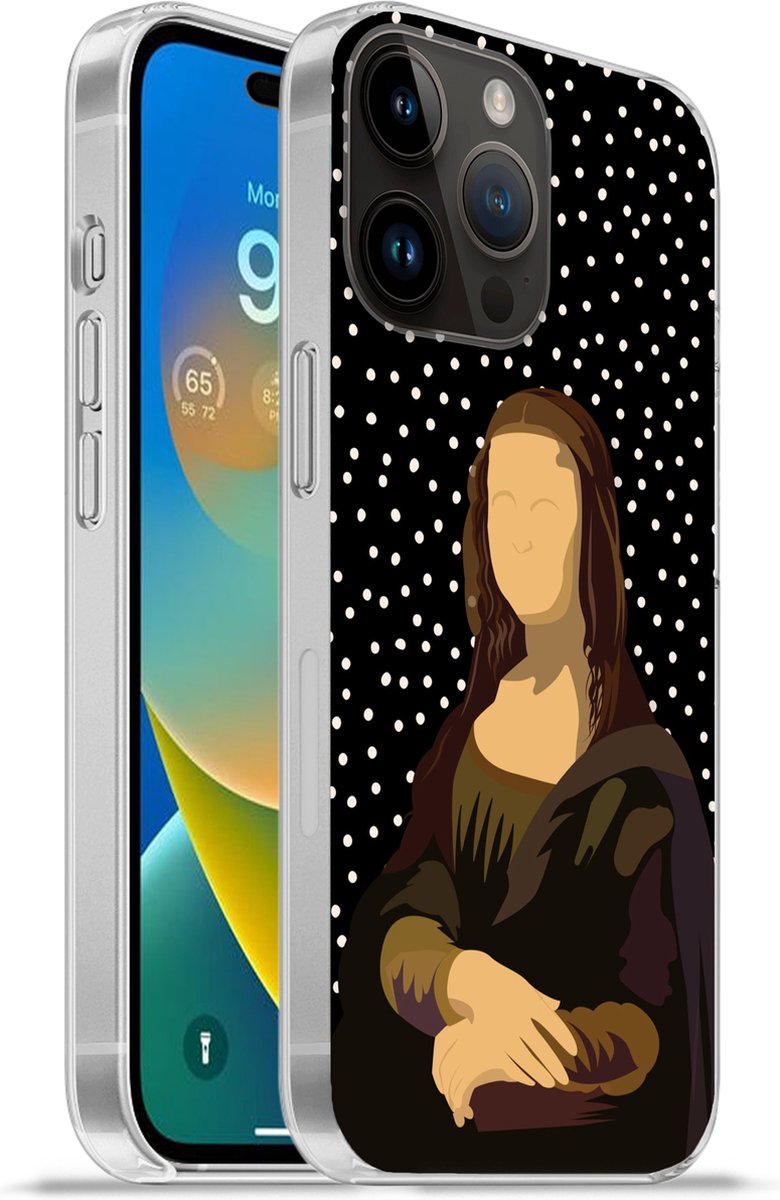 Telefoonhoesje Geschikt voor Apple Iphone 14 Pro Max hoesje - Leonardo da Vinci - Oude meesters - Stippen - Zwart - Siliconen Telefoonhoesje Telefoonhoesje