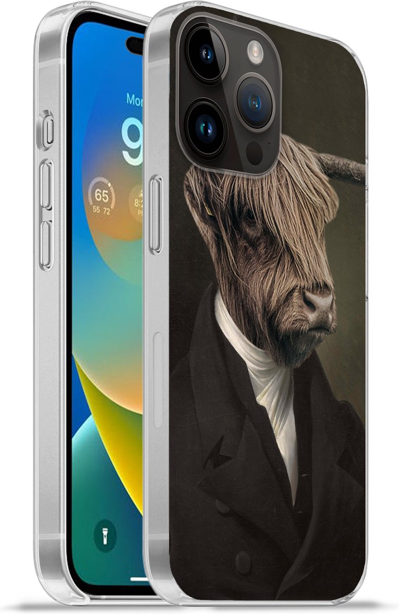 Telefoonhoesje Geschikt voor Apple Iphone 14 Pro hoesje - Schotse hooglander - Schilderij - Dieren - Siliconen Telefoonhoesje Telefoonhoesje