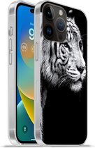 Geschikt voorApple Iphone 14 Pro Max hoesje - Tijger - Wilde dieren - Licht - Siliconen Telefoonhoesje
