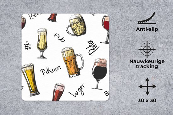Muismat 30x30 cm - Mousepad Bier - Glazen - Patroon - Muismatten