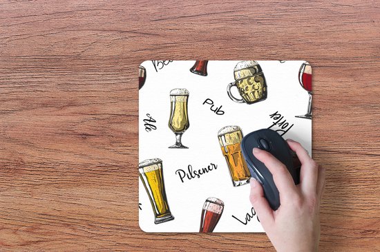Muismat 30x30 cm - Mousepad Bier - Glazen - Patroon - Muismatten