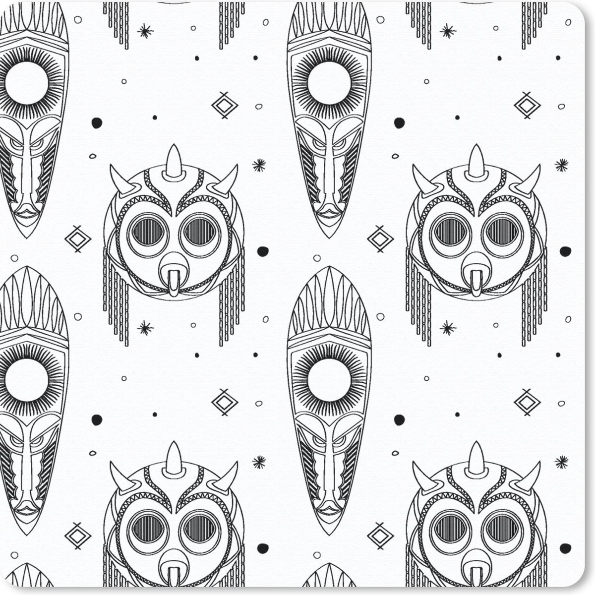 Muismat 30x30 cm - Mousepad Maya - Maskers - Zwart-Wit - Patroon - Muismatten