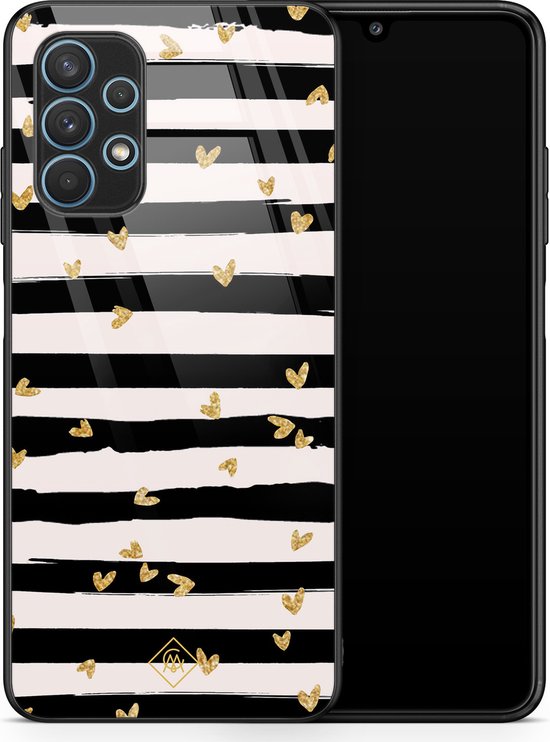 Vitre coque Samsung A32 4G - Rayures coeur | Samsung Galaxy A32 4G | Coque arrière rigide noire