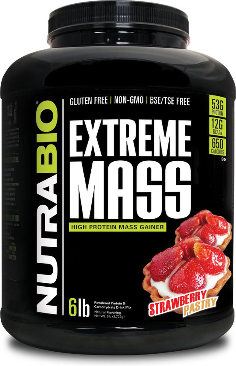 NutraBio Extreme Mass Eiwitpoeder - Strawberry Pastry - 2700 gr