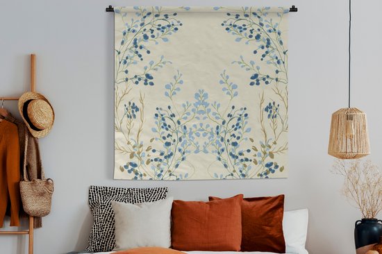 Tapisserie - Nappe Murale - Blauw - Beige - Pastel - Feuilles - 150x150 cm - Tapisserie