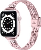 Bracelet Apple Watch Compatible - By Qubix - Bracelet slim fit en acier inoxydable - Rose rosé - Convient pour Apple Watch 38mm / 40mm / 41mm - pour Apple Watch Series 1/2/3/4/5/6/7/SE