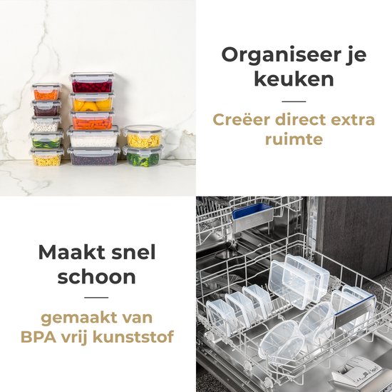 Boîtes de conservation - Conteneurs de Prep de repas - Boîte à lunch - Conteneurs pour congélateur - Conteneur alimentaire - 5 Pièces - 1050ML - Sans BPA - Stosh