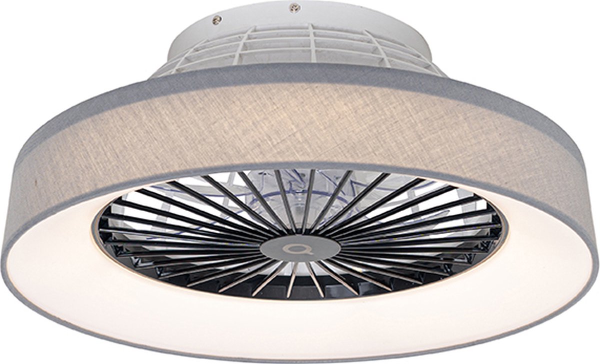 QAZQA emily - LED Plafondventilator met Verlichting | Lamp en Afstandsbediening - 1 lichts - Ø 47 cm - Grijs - Woonkamer | Slaapkamer | Keuken - QAZQA