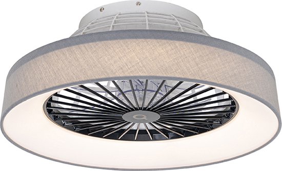 QAZQA emily - LED Plafondventilator met Verlichting | Lamp en Afstandsbediening - 1 lichts - Ø 47 cm - Grijs - Woonkamer | Slaapkamer | Keuken