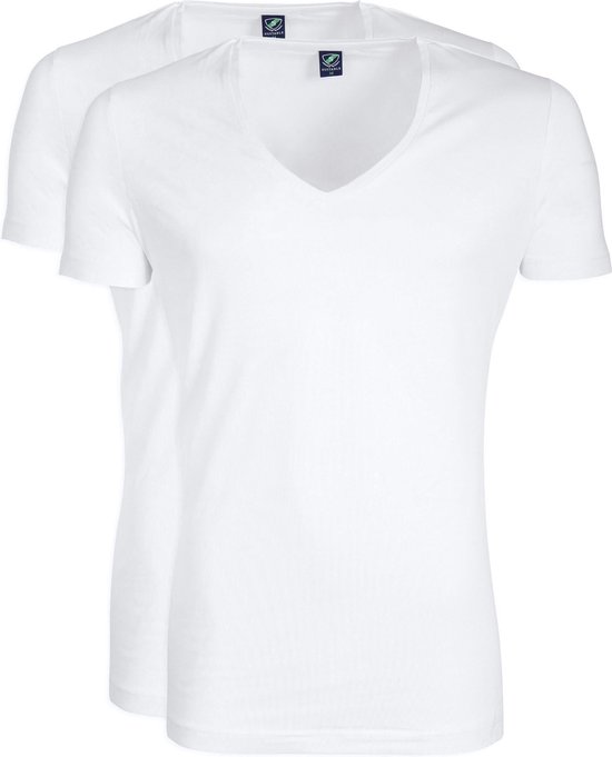 Suitable - Vibamboru T-Shirt Diepe V-Hals Wit 2-Pack - Heren - Maat M - Slim-fit