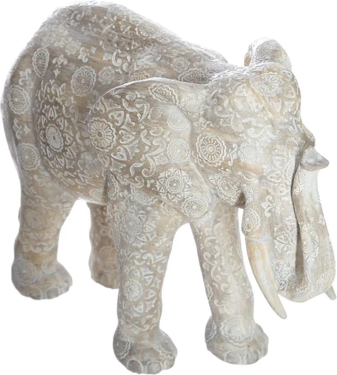 Atmosphera Olifanten dierenbeeldje - beige Mandala - 27 x 12 x 21 cm - home deco beeld Wit