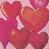 60x Gekleurde 3-laags servetten hartjes 33 x 33 cm - Valentijn/romantiek thema