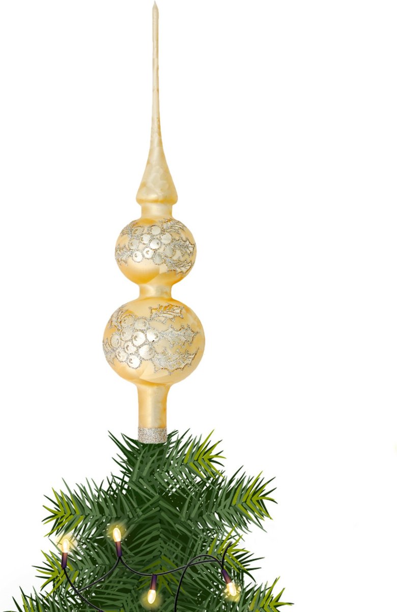 Bellatio Decorations Kerstboompiek - 1x - 30 cm - ijslak - goud - Kerstboompieken/kerstpieken van glas