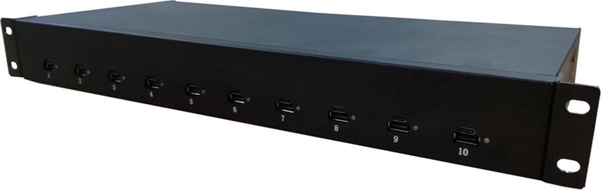 10 ports USB-C 45W 1U Rackmount laad hub
