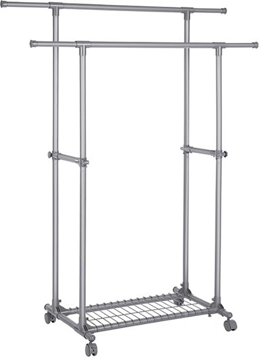 IN.HOMEXL Vjeran - Kledingrek op wieltjes - Verstelbare Lengte en Hoogte - Tot 70 kg belastbaar - Stevige Wieltjes - (87-150) x 52 x 166 cm - Grijs