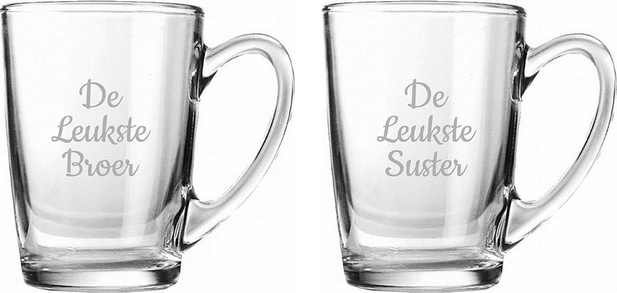 Gegraveerde Theeglas 32cl De Leukste Broer-De Leukste Suster
