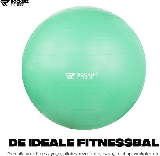 Rockerz Yoga bal inclusief pomp - Fitness bal - Zwangerschapsbal - 65 cm - 1150g - Stevig & duurzaam - Hoogste kwaliteit - Mintgroen - Rockerz