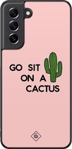 Casimoda® hoesje - Geschikt voor Samsung Galaxy S21 FE - Go Sit On A Cactus - Zwart TPU Backcover - Planten - Roze