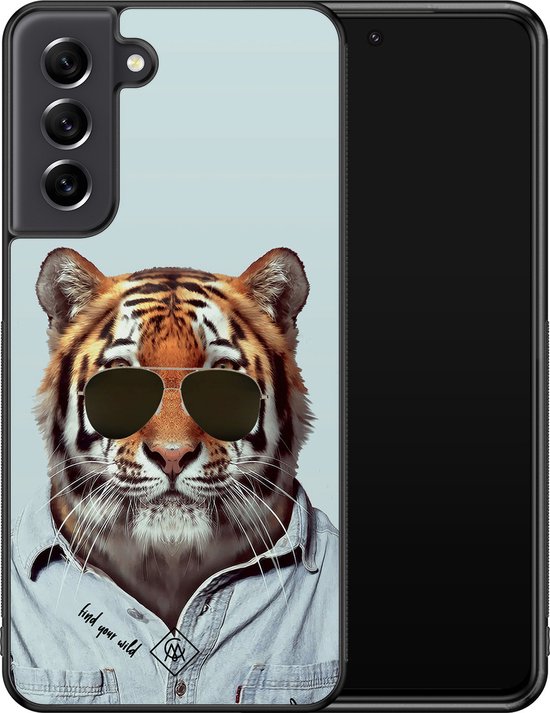 Coque Samsung Galaxy S21 FE - Tigre sauvage - Blauw - Coque rigide TPU Zwart - Tigre - Casimoda