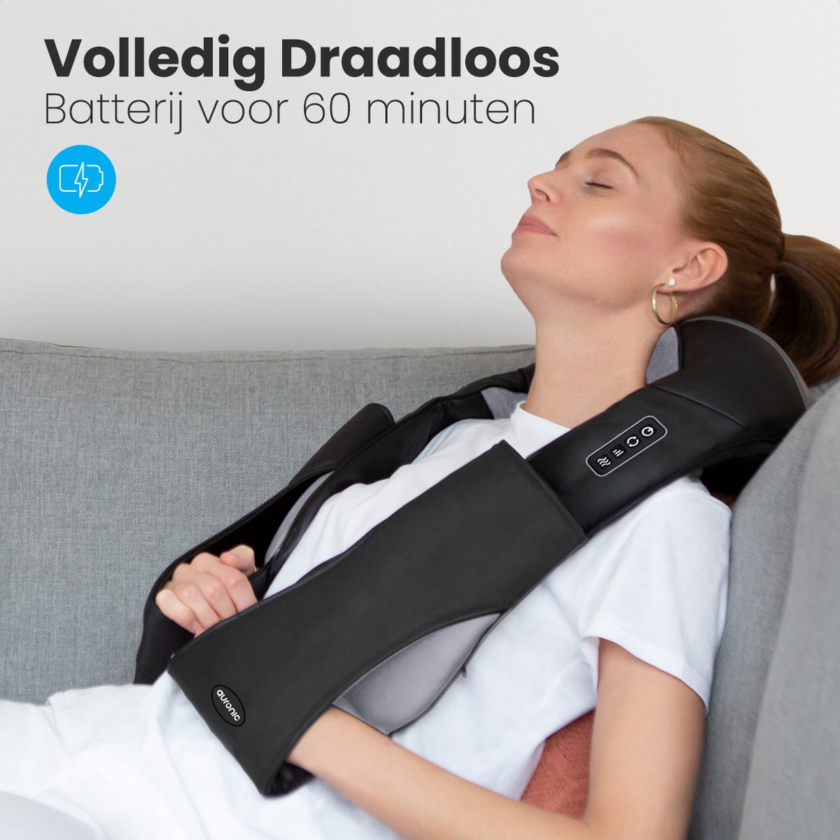 Afbeelding 3 van Auronic Shiatsu Massagekussen Draadloos - Elektrisch Nekmassage Apparaat - Nek en Schouder - Infrarood Massage Apparaat - Zwart