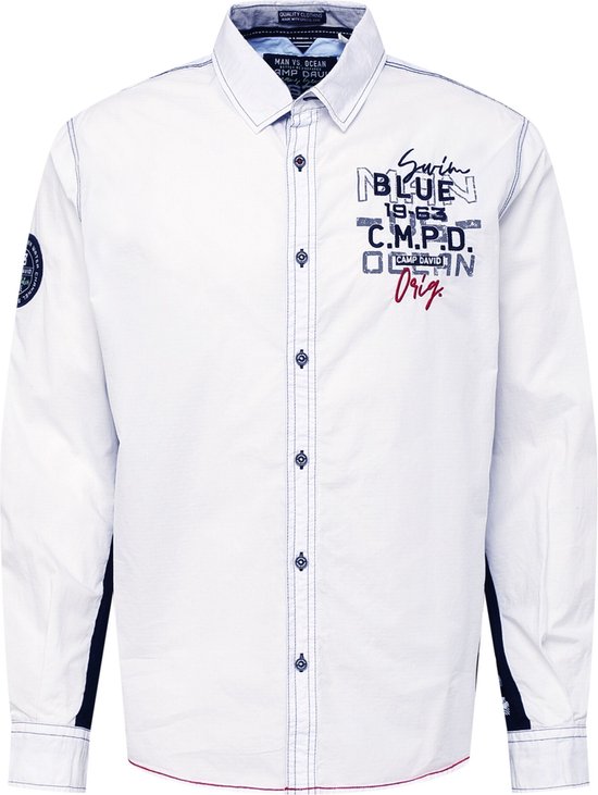 Camp David, chemise à rayures Web avec applications d'étiquettes, Wit (M) |  bol.com