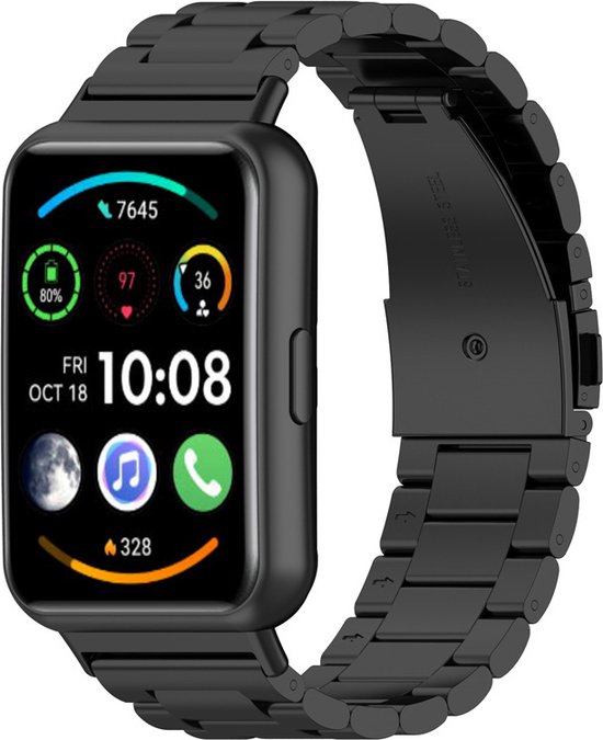 Stalen Smartwatch bandje Geschikt voor Huawei Watch Fit 2 stalen band zwart . bol