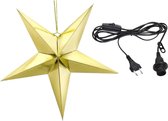 Kerstster decoratie gouden ster lampion 70 cm inclusief zwarte lichtkabel