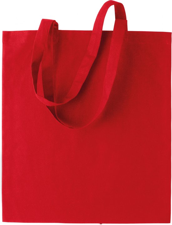 5x stuks basic katoenen schoudertasje in het rood 38 x 42 cm met lange hengsels - Boodschappentassen - Goodie bags