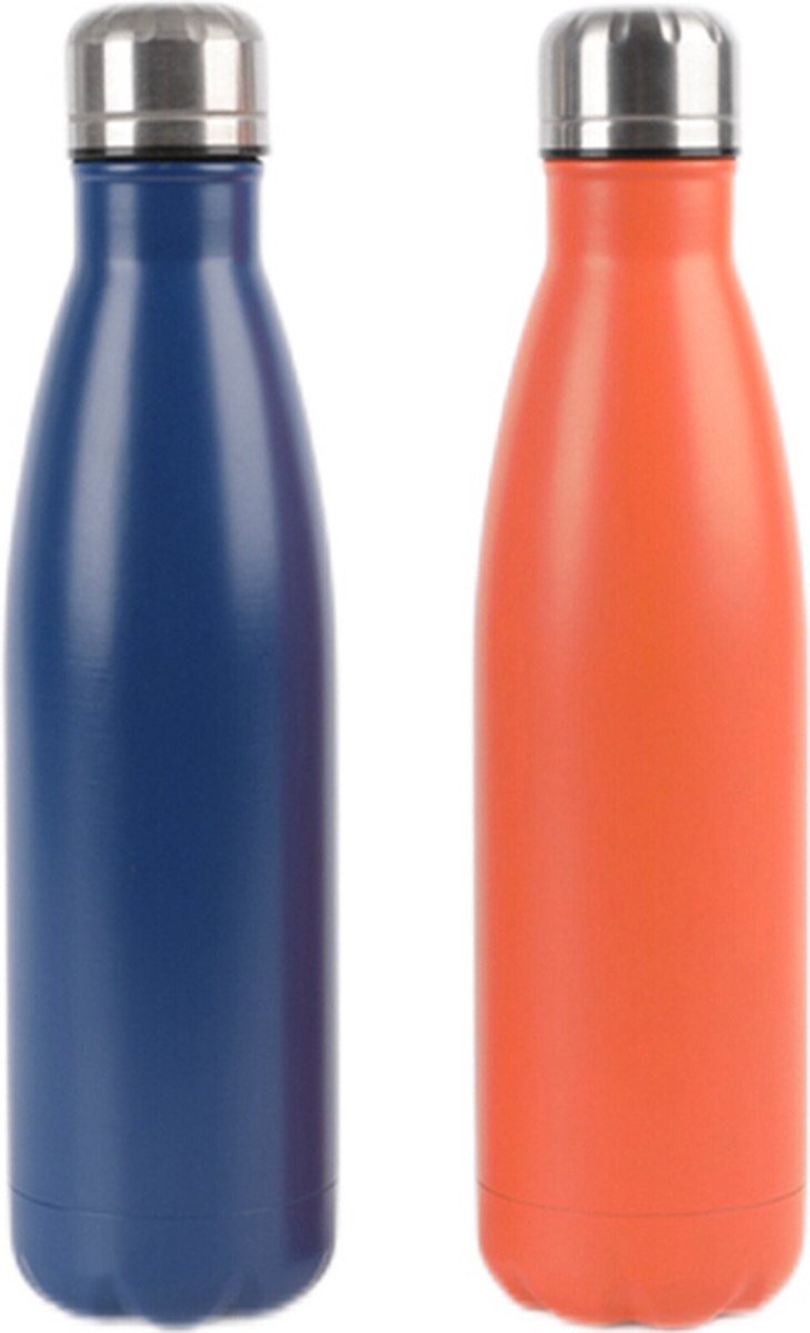 RVS thermosfles - oranje en blauw- 500 ml * 2- waterfles - drinkfles - sport