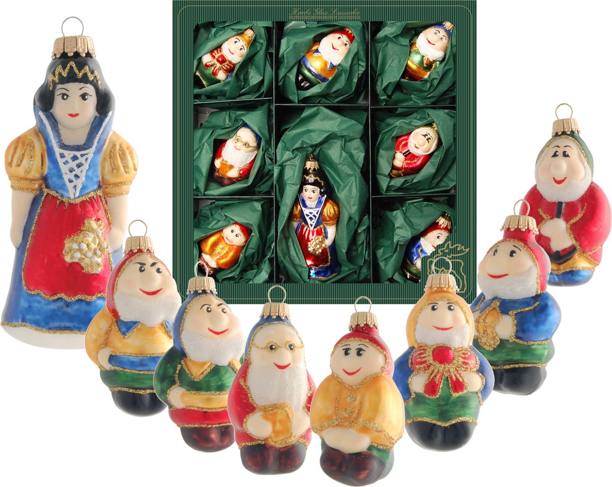 Krebs Set van glazen kerstornamenten Sneeuwwitje en de 7 dwergen 7-11 cm - Kerstboomversiering/kerstversiering/ornamenten Multi