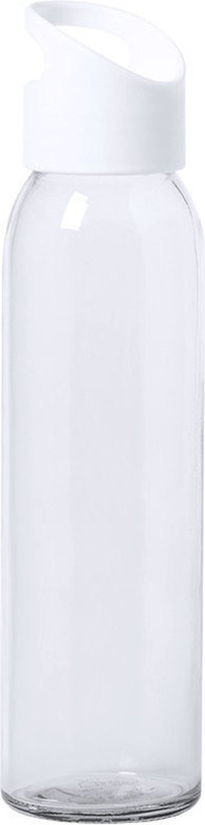 Glazen waterfles/drinkfles transparant met schroefdop met handvat 470 ml - Sportfles - Bidon