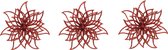 10x stuks decoratie bloemen kerststerren rood glitter op clip 14 cm - Decoratiebloemen/kerstboomversiering/kerstversiering